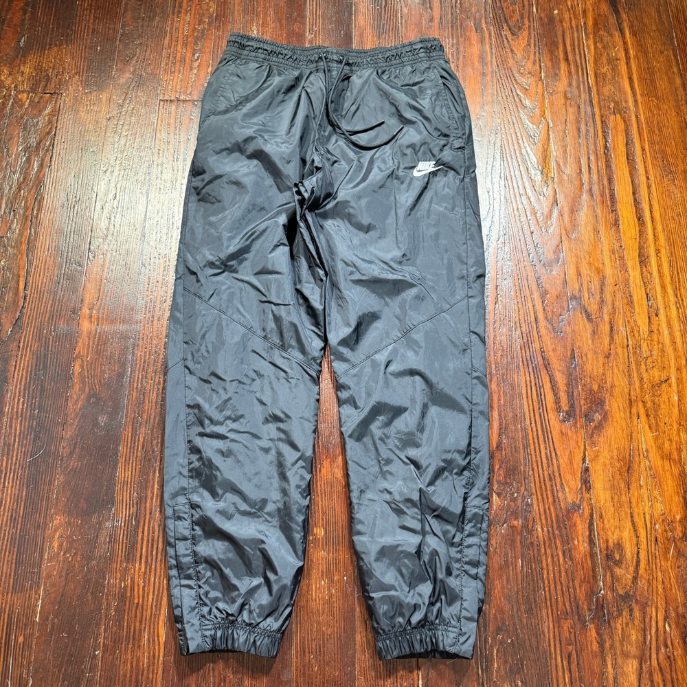 Nike Track Pants Mens Size M Black Nylon Mesh Lined Zipper Cuffs Joggers